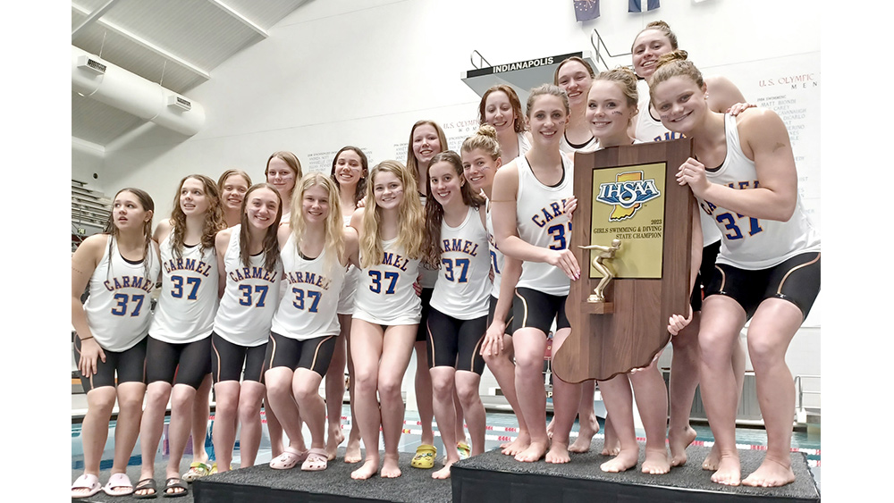 Carmel swim team takes 37th state title, breaks its own points record