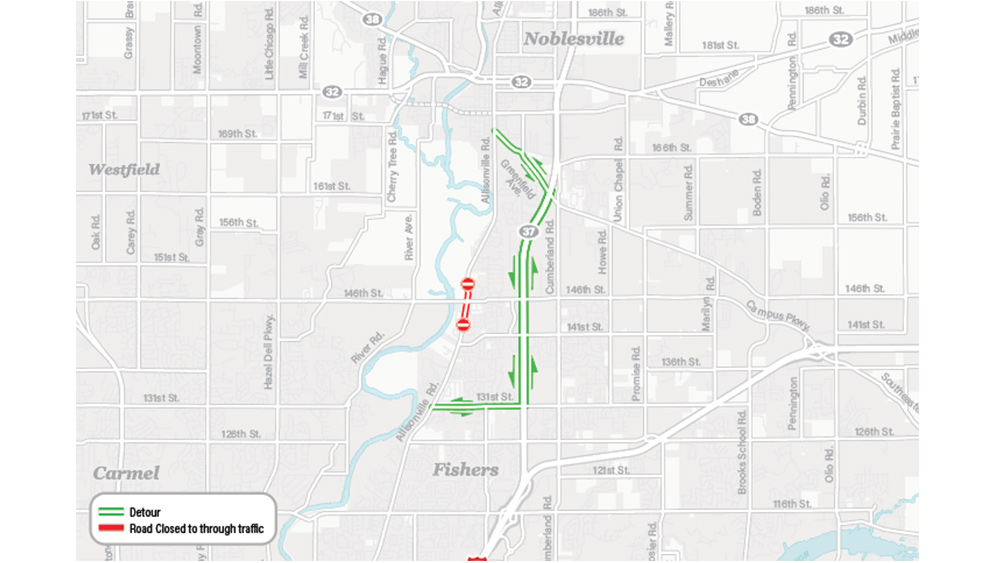 Allisonville Road Closure March 1 Map 