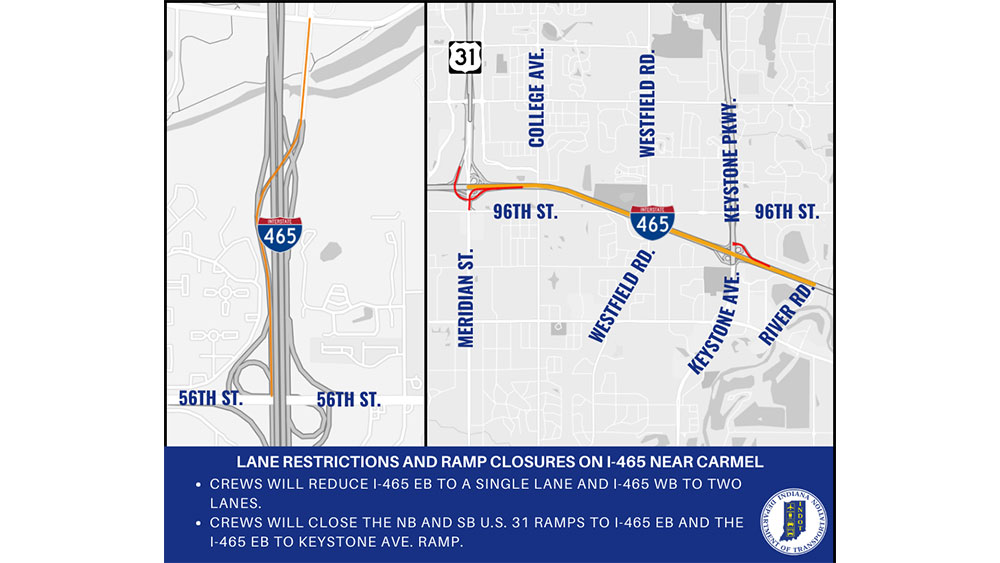 Lane restrictions & ramp closures on I465 near Carmel