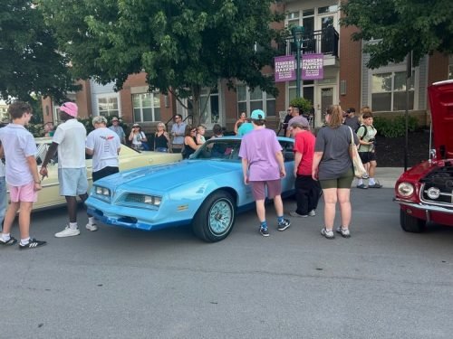 Spark Fishers Car  Art 2025_crowd checking out car